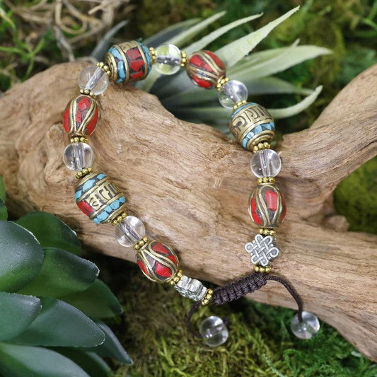 Adjustable Unisex Tibetan Beads w/ Clear Quartz Bracelet-Nature's Treasures