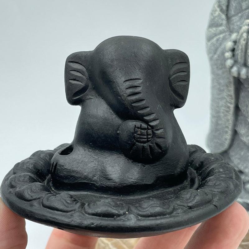 Black Ganesha Clay Incense Holder