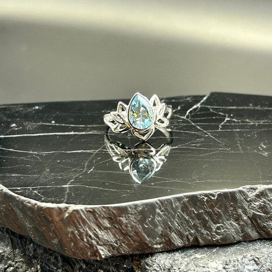 Blue Topaz Faceted Lotus Flower Ring || .925 Sterling Silver-Nature's Treasures