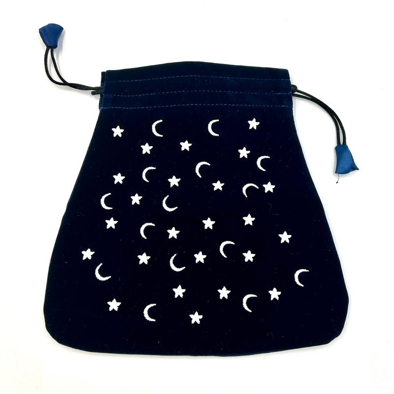 Blue Velvet Moon And Stars Drawstring Accessory Bag-Nature's Treasures