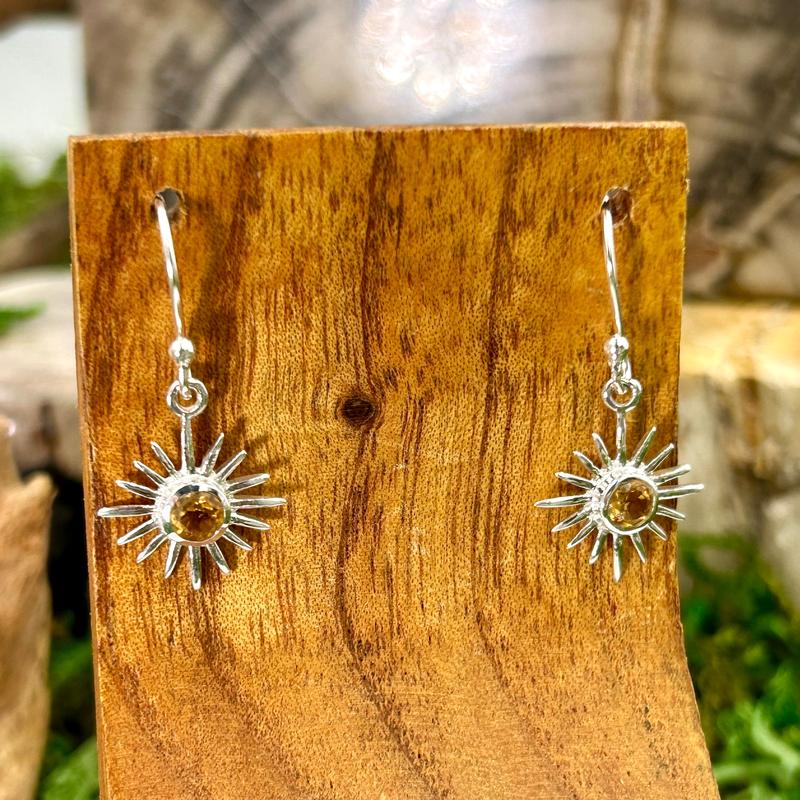 Dainty Multi-Faceted Citrine Sun French Hook Earrings || .925 Sterling Silver-Nature's Treasures