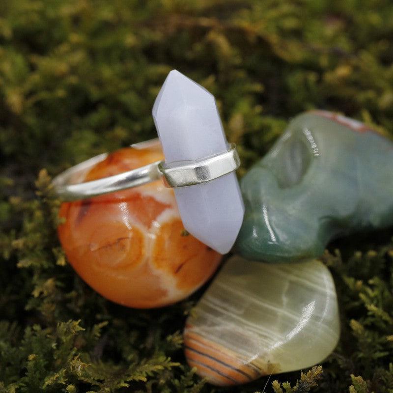 Double Terminated Blue Lace Agate Point Rings || .925 Sterling Silver-Nature's Treasures