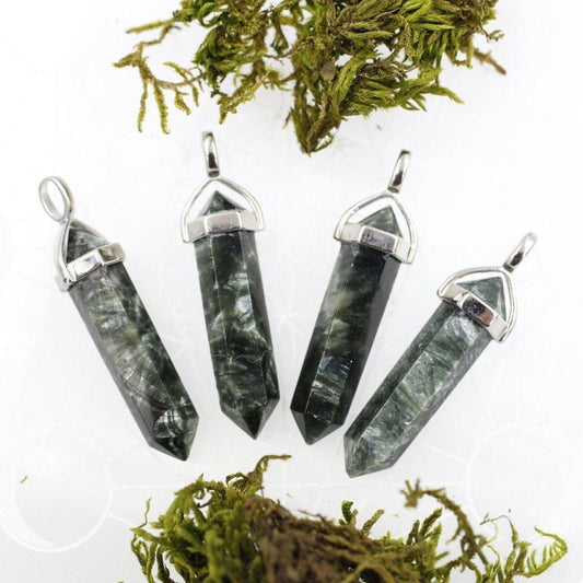 Double Terminated Hexagon Seraphinite Pendant || .925 Sterling Silver || Siberia, Russia-Nature's Treasures