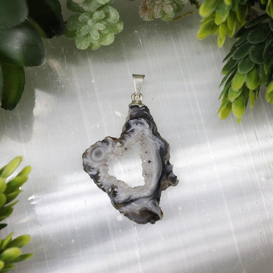 Druzy Geode Agate Slice Pendants With Gemstone point-Nature's Treasures