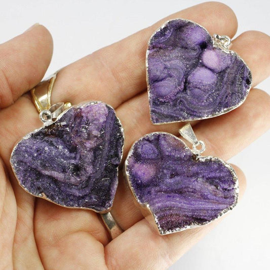 Dyed Druzy Agate Heart Pendants-Nature's Treasures