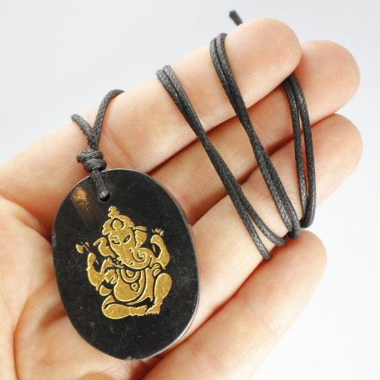 Etched Symbol Shungite On Cord Necklace 18"-Nature's Treasures