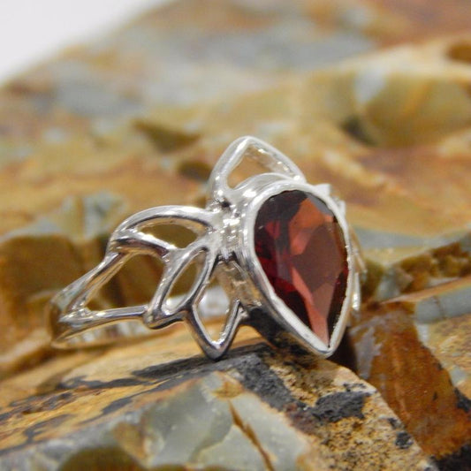 Faceted Garnet Lotus Flower Ring || .925 Sterling Silver-Nature's Treasures