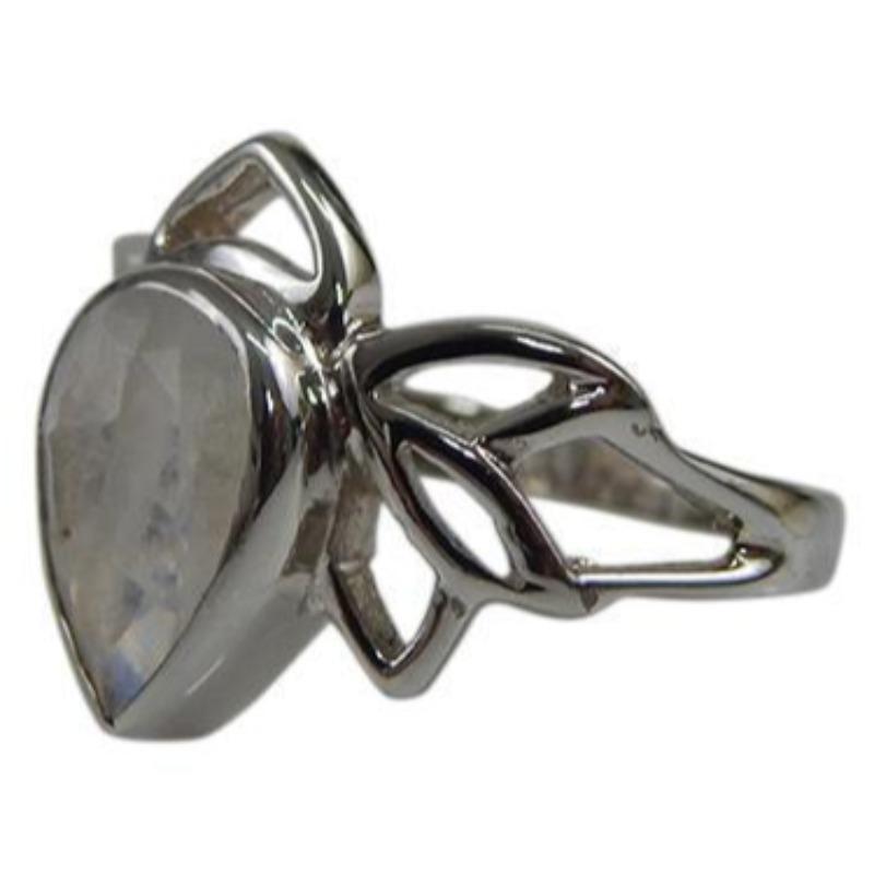 Faceted Rainbow Moonstone Lotus Flower Ring || .925 Sterling Silver-Nature's Treasures