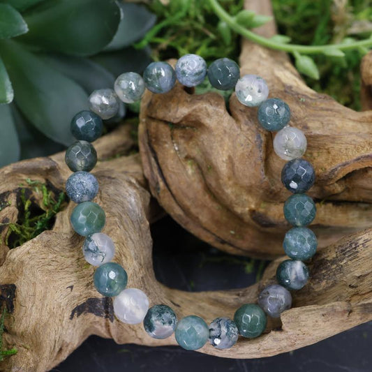 Faceted Unisex Gemstone Power Bracelets || Moss Agate-Nature's Treasures