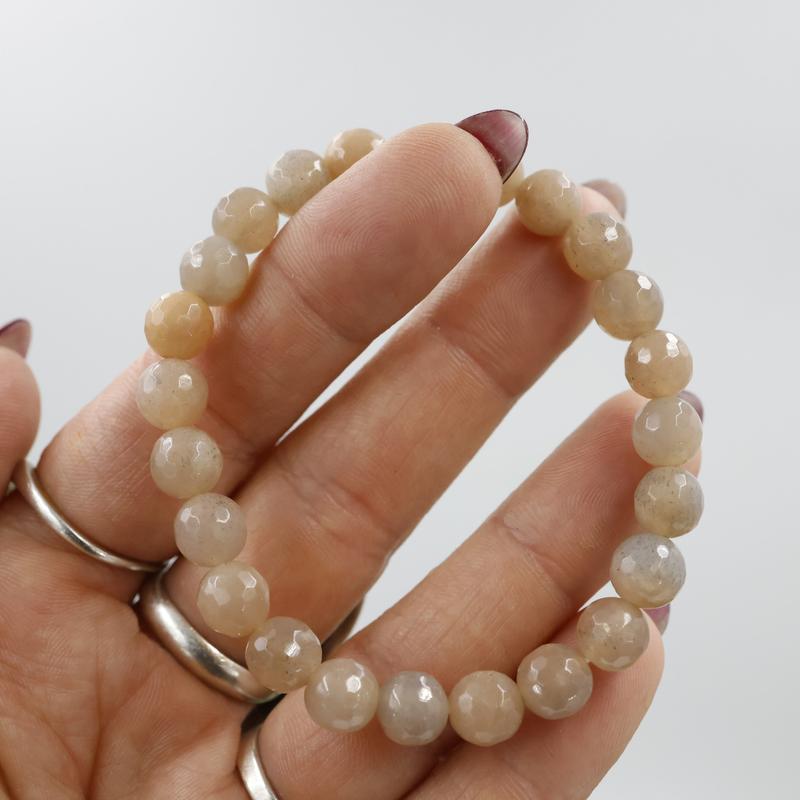 Faceted Unisex Gemstone Power Bracelets || Peach Moonstone-Nature's Treasures