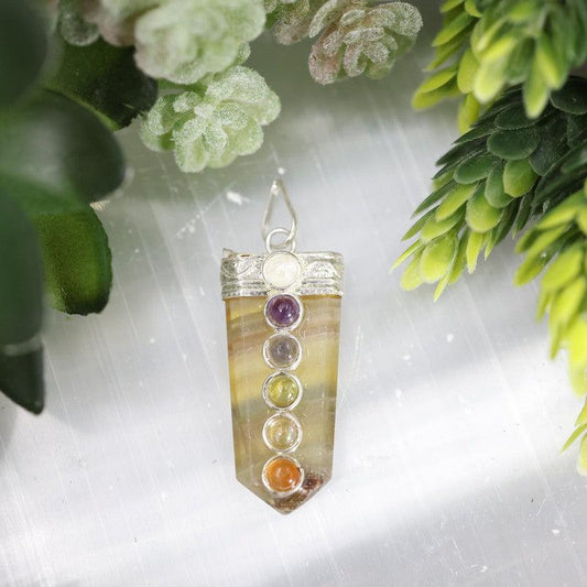 Gemstone Obelisk Fluorite Chakra Pendants-Nature's Treasures