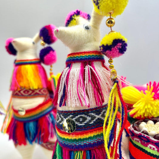 Hand Made Peruvian Festival Yarned Llama Statues-Nature's Treasures