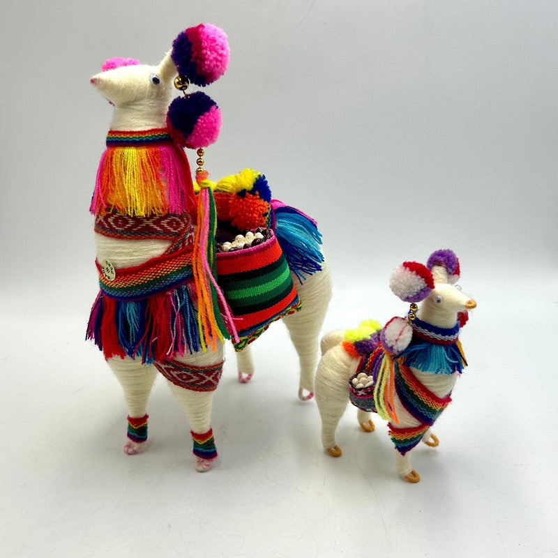 Hand Made Peruvian Festival Yarned Llama Statues-Nature's Treasures