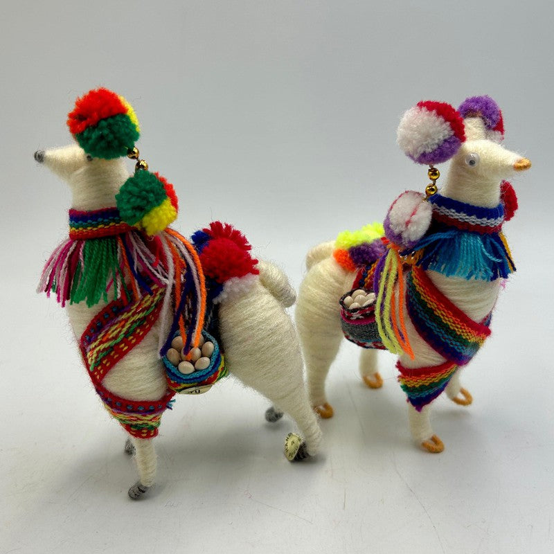 Hand Made Peruvian Festival Yarned Llama Statues-Nature's Treasures