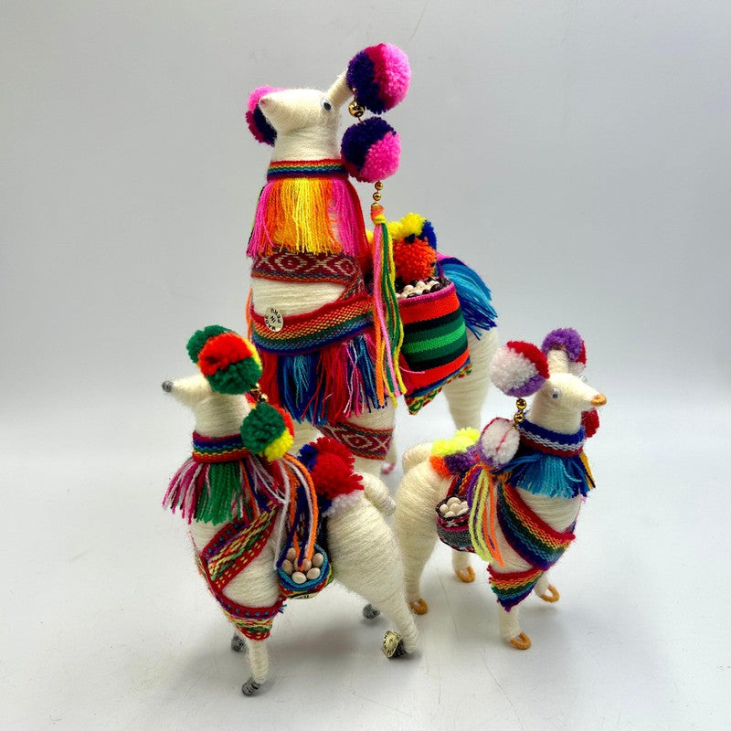Hand Made Peruvian Festival Yarned Llama Statues