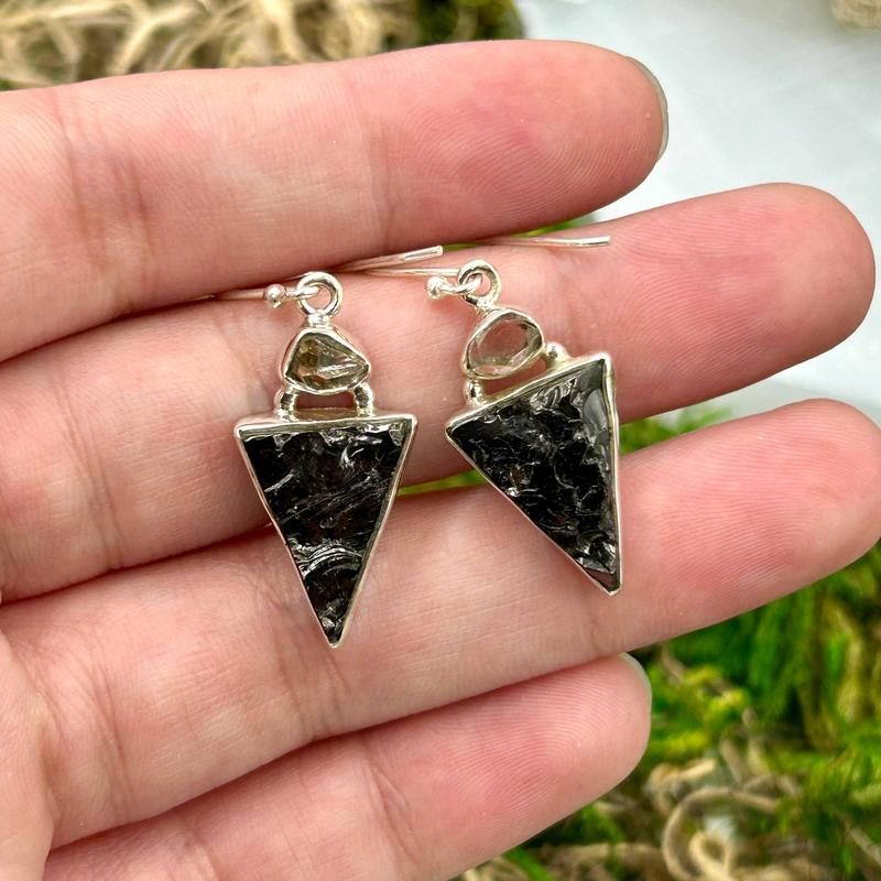 Herkimer Diamond With Shungite French Hook Earrings || .925 Sterling Silver-Nature's Treasures