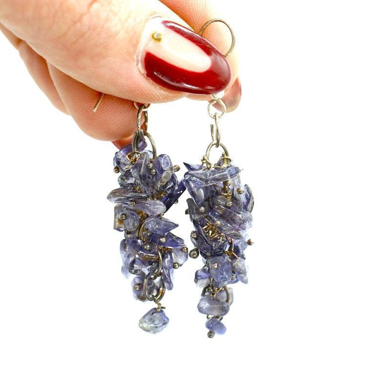 Iolite Chandelier Chip Earrings || Silver Plated French Hook-Nature's Treasures