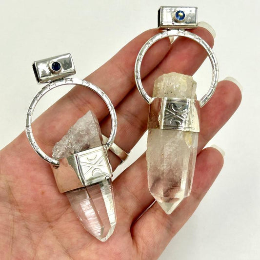 Lemurian Quartz Point With Faceted Kyanite Pendants || .925 Sterling Silver-Nature's Treasures