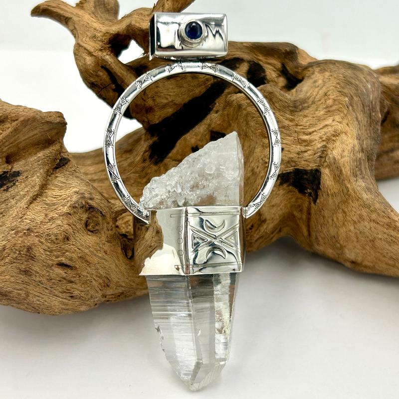 Lemurian Quartz Point With Faceted Kyanite Pendants || .925 Sterling Silver-Nature's Treasures