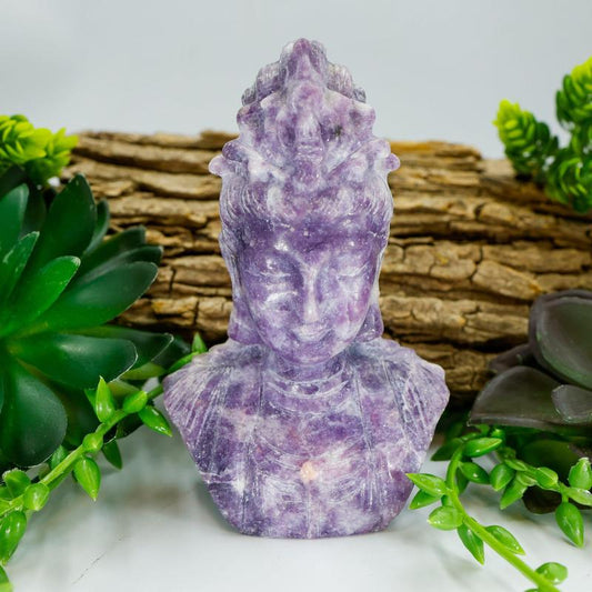 Lepidolite Quan Yin Bust Carving-Nature's Treasures