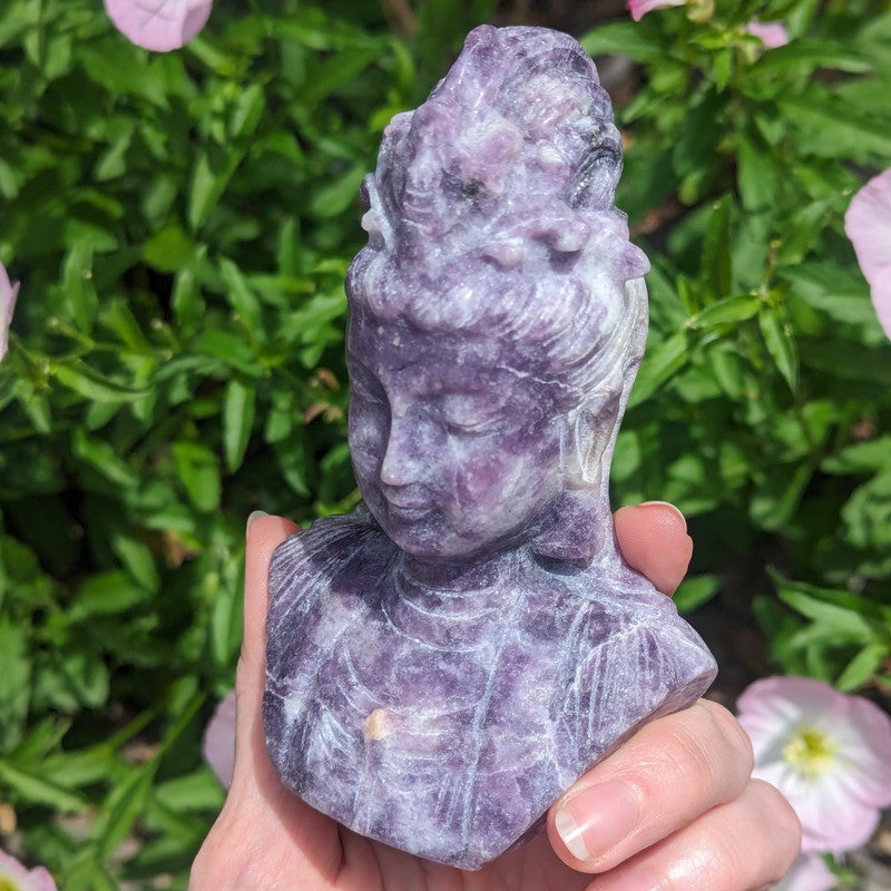 Lepidolite Quan Yin Bust Carving-Nature's Treasures