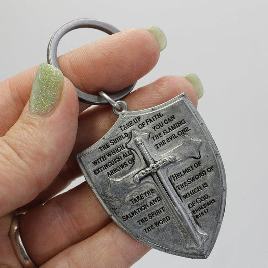 Metal Armor Of God Sword Cross Keychains-Nature's Treasures