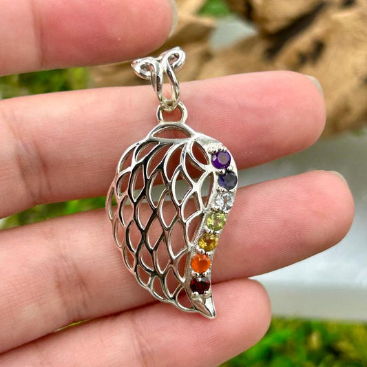 Multi-Faceted Chakra Guardian Angel Wing Pendant || .925 Sterling Silver-Nature's Treasures