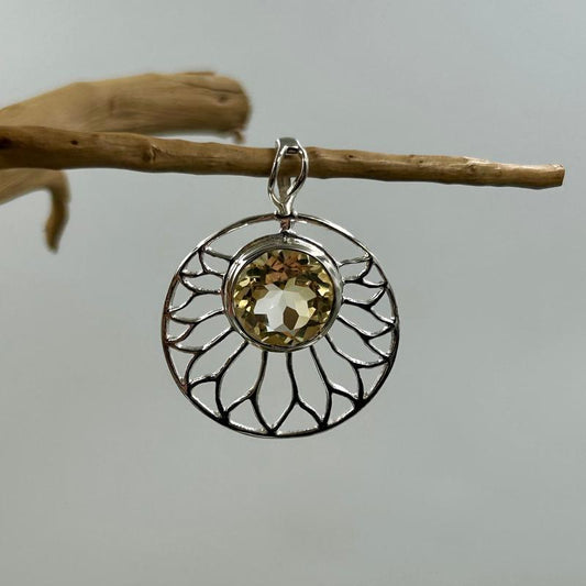 Multi-Faceted Citrine Lotus Flower Pendant || . 925 Sterling Silver-Nature's Treasures