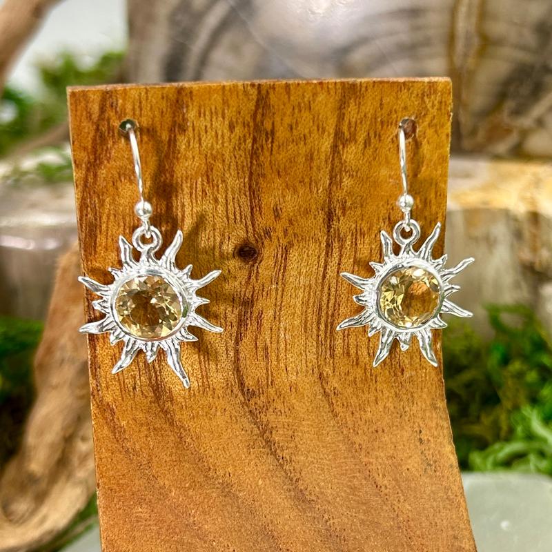 Multi-Faceted Citrine Sun French Hook Earrings || .925 Sterling Silver-Nature's Treasures