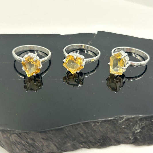 Multi-Faceted Free Form Citrine Prong Rings || .925 Sterling Silver-Nature's Treasures