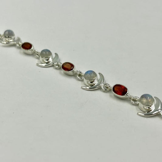 Multi-Faceted Orange Kyanite With Rainbow Moonstone Moon Bracelets || Sterling Silver-Nature's Treasures