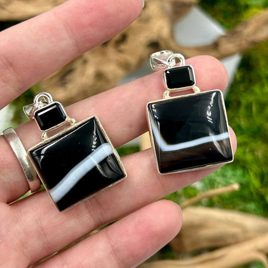 Multi-Faceted Spinel With Black Agate Pendant || .925 Sterling Silver-Nature's Treasures