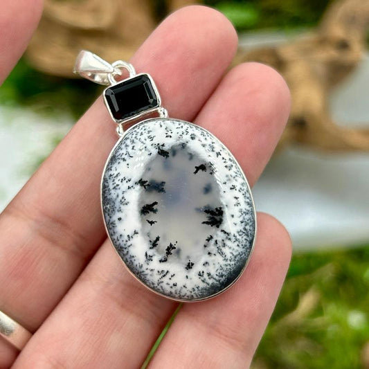 Multi-Faceted Spinel With Dendritic Opal Pendants || .925 Sterling Silver-Nature's Treasures