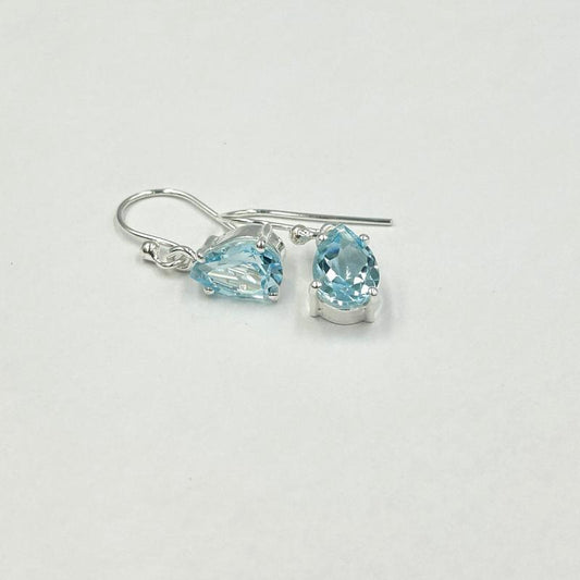 Multi-Faceted Teardrop Blue Topaz French Hook Earrings || .925 Sterling Silver-Nature's Treasures