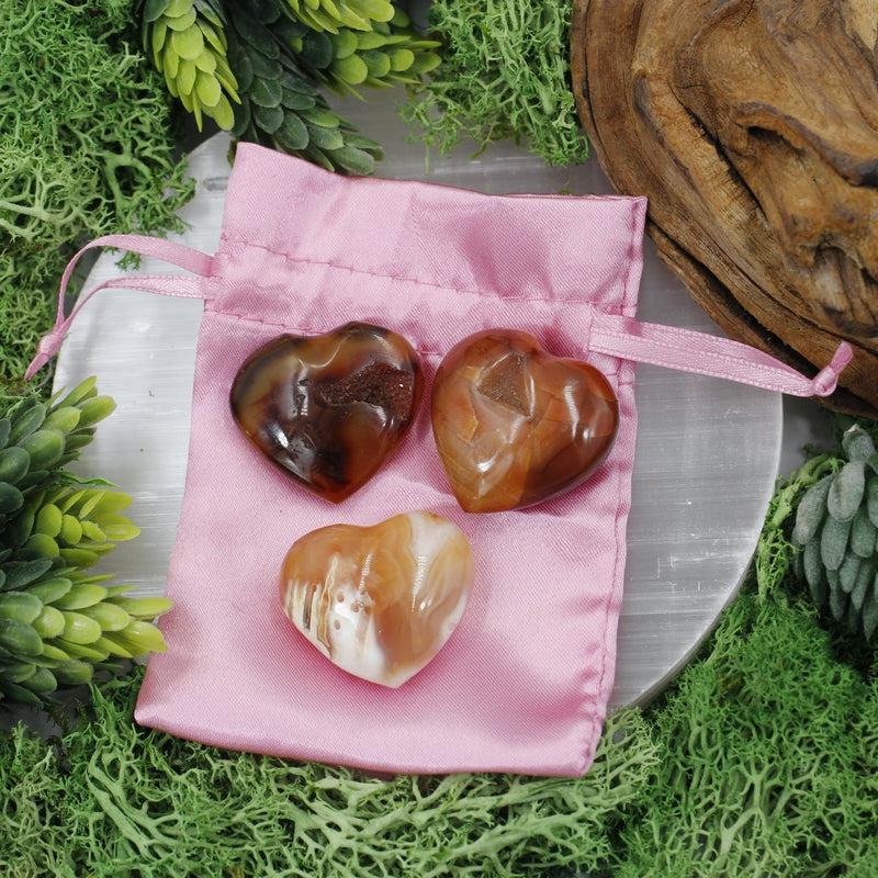 Natural Carnelian Pocket Hearts || Creativity, Grounding || Brazil-Nature's Treasures