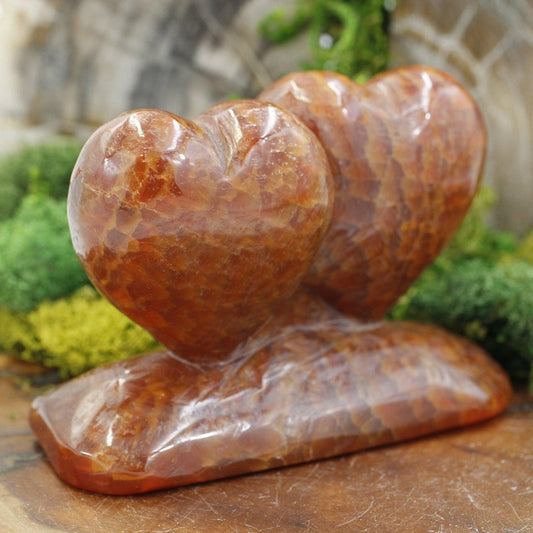 Natural Fire Agate Double Heart Statue || Grounding, Passion || brazil-Nature's Treasures