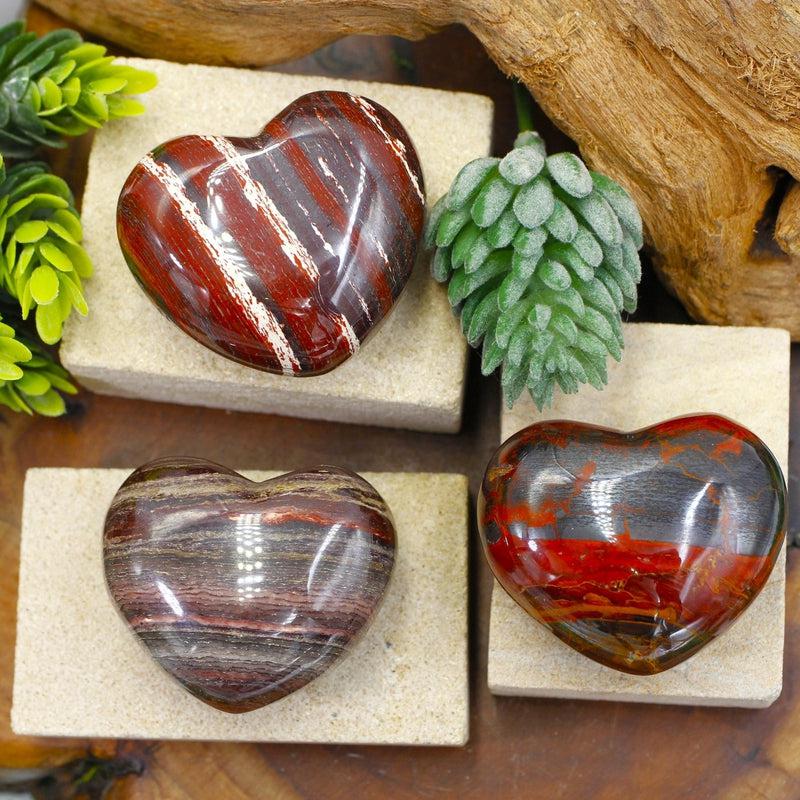 Natural Hematite and Red Jasper Pocket Hearts || Grounding, Protection || South Africa-Nature's Treasures