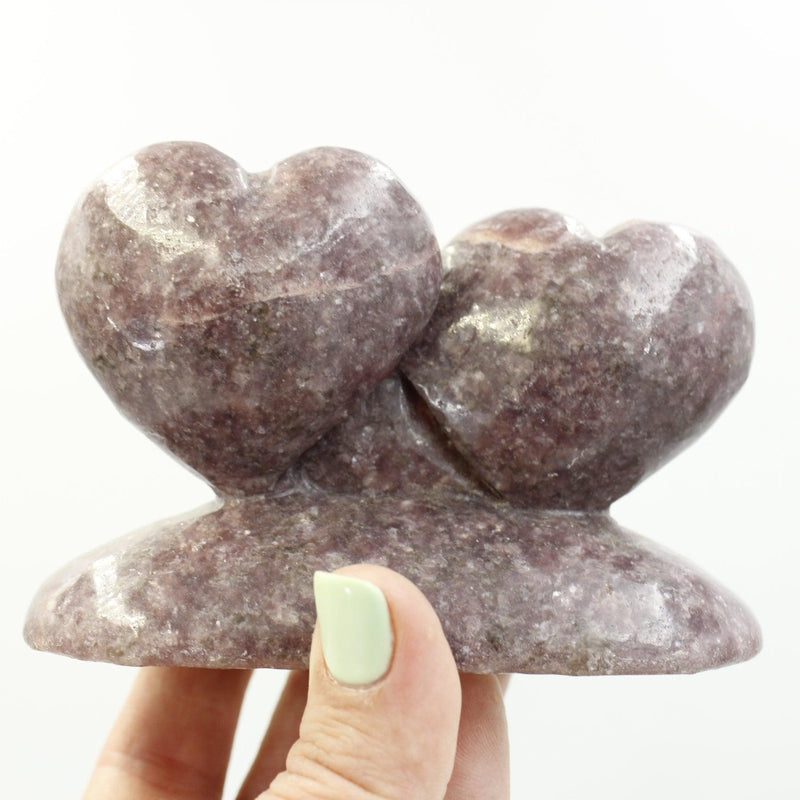 Natural Lepidolite Double Heart Statue || Emotional Healing, Stress Relief || Brazil-Nature's Treasures