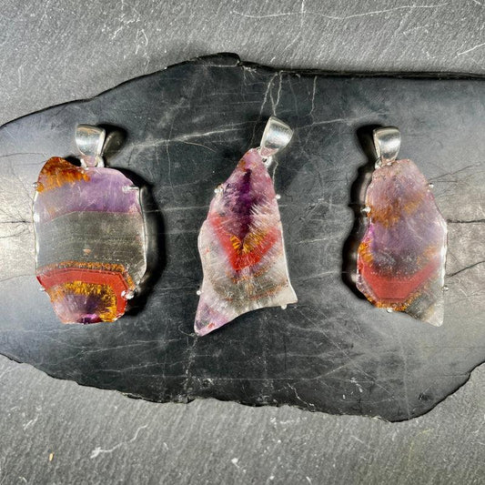 Natural Slice Super 7 Crystal Pendant | .925 Sterling Silver-Nature's Treasures