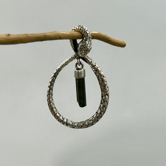 Ouroboros Snake With Green Tourmaline Pendant || .925 Sterling Silver-Nature's Treasures