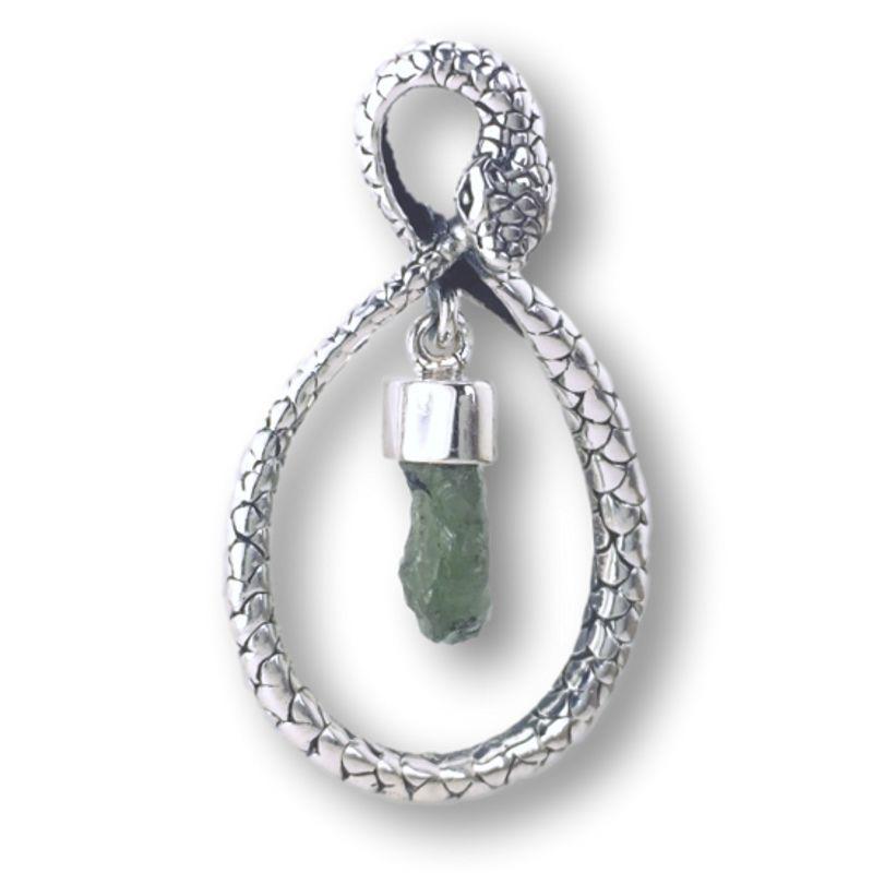 Ouroboros Snake With Moldavite Pendant || .925 Sterling Silver-Nature's Treasures