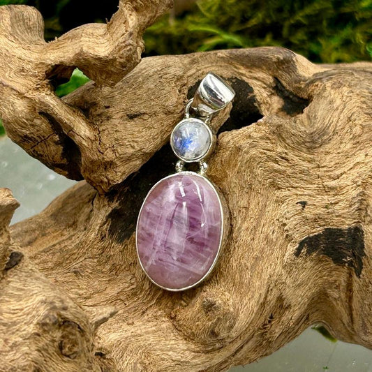 Oval Shaped Kunzite With Moonstone Pendants || .925 Sterling Silver-Nature's Treasures