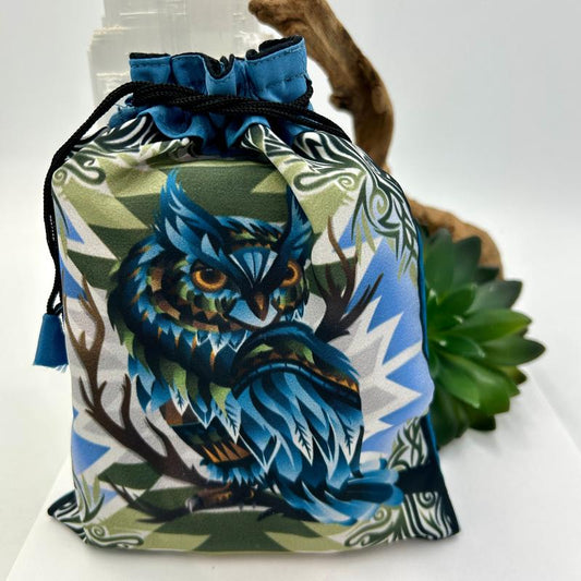 Owl Spirit Animal Poly Drawstring Accessory Bag-Nature's Treasures