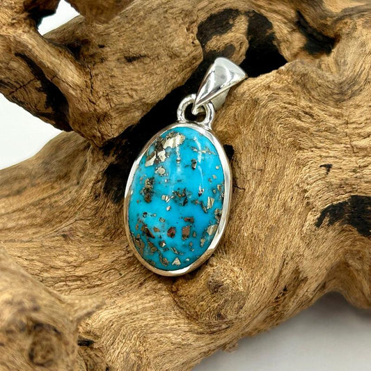 Persian Turquoise Oval Pendants || .925 Sterling Silver-Nature's Treasures
