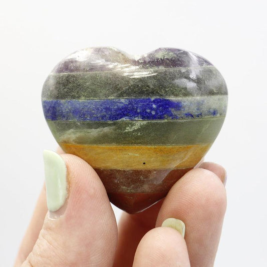 Polished 7 Chakra Crystal Bonded Heart 40 MM || Balance, Alignment || Brazil-Nature's Treasures