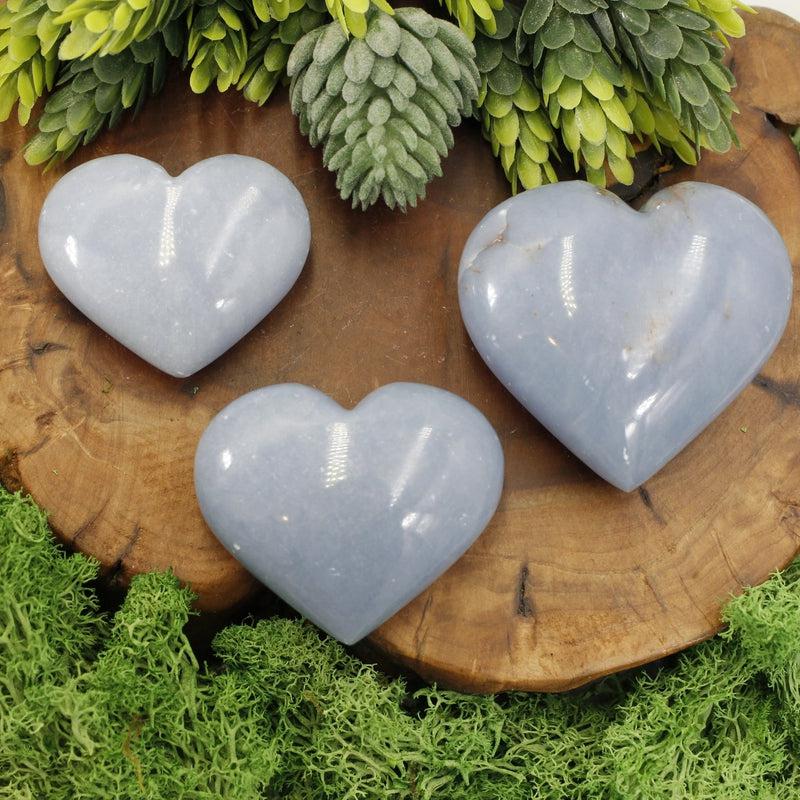 Polished Blue Anhydrite Angelite Hearts || Emotional Balance