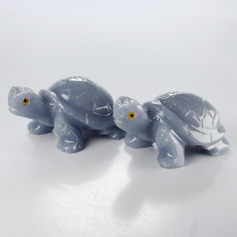 Polished Blue Anhydrite Angelite Turtle Carvings || Peru-Nature's Treasures