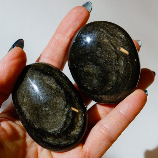 Polished Gold Sheen Obsidian Palm Stones || Trunk Show 2024-Nature's Treasures