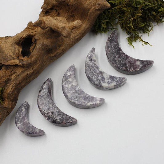 Polished Lepidolite Moon Carvings || Emotional Healing || Brazil-Nature's Treasures