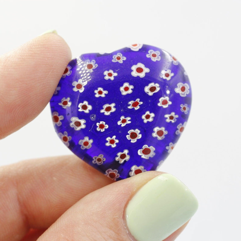 Polished Millefiori Glass Pocket Hearts || Calmness, Joy, Inner-Love || Italy-Nature's Treasures